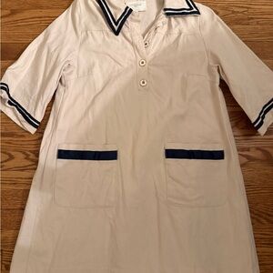 Pomander Place Cream Shirt with Navy Trim